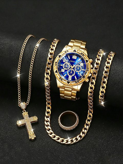 CMK Schmuck-Set mit Armbanduhr, Quarz, Edelstahl, Gold, Herren - Bild 1