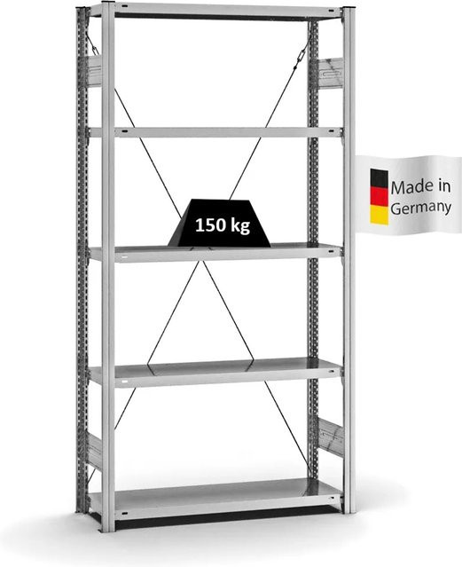 PROREGAL Fachbodenregal Stecksystem T-Profil Light-Duty, 5 Ebenen, verzinkt, Farbe: Silber, H x B x T: 200 x 100 x 30 cm - Bild 1