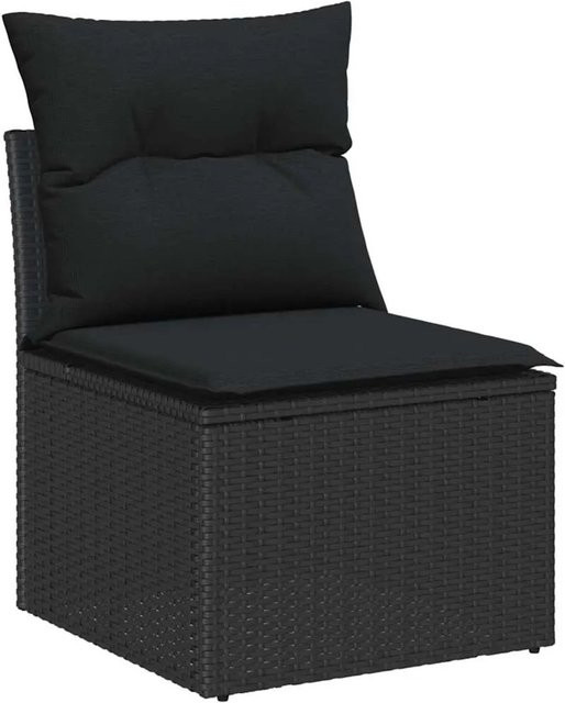 vidaXL 7-teiliges Gartensofa-Set in Schwarz aus Polyrattan und Akazienholz mit UV-beständigen Kissen und Stauraum - Bild 1