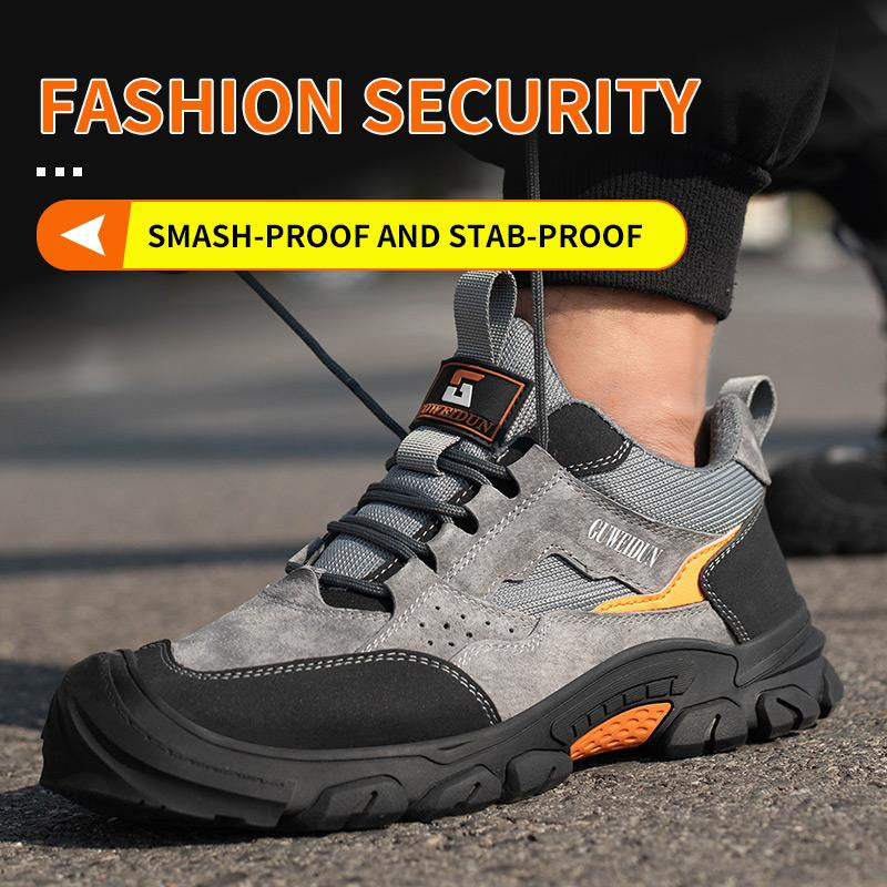 Shoekeeper Sicherheitsschuhe aus Rindsleder in Grau mit Stahlkappe, atmungsaktive Arbeits-Sneaker Größe 37 - Bild 2