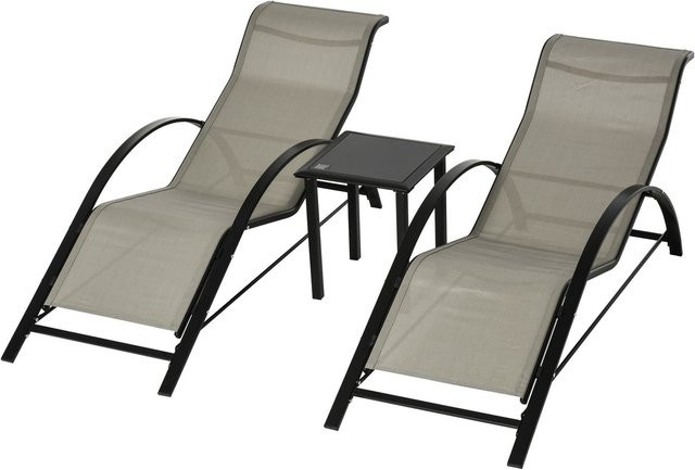 Outsunny Gartenliege mit Tisch und 2 Sonnenliegen aus Metall und Textilene in Grau Schwarz B/H/L: 169 x 59 x 66 cm - Bild 1