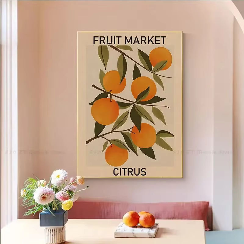 Potdemiel Leinwanddruck Kirsch-Zitronen-Orangen-Obstmarkt in Querformat, mehrfarbig, modern und floral, rahmenlos - Bild 2