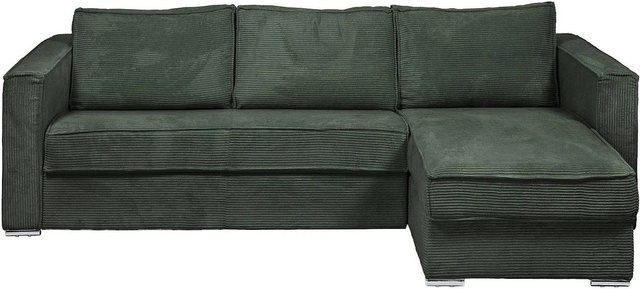 Vente-unique Schlafsofa Loreto in Tannengrün, modernes L-Shape Ecksofa mit Cord-Bezug und reversiblem Design, Breite: 298 cm - Bild 1