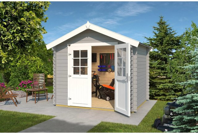 Weka Holz-Gartenhaus mit Satteldach in Hellgrau, lackiertes Design - Bild 1