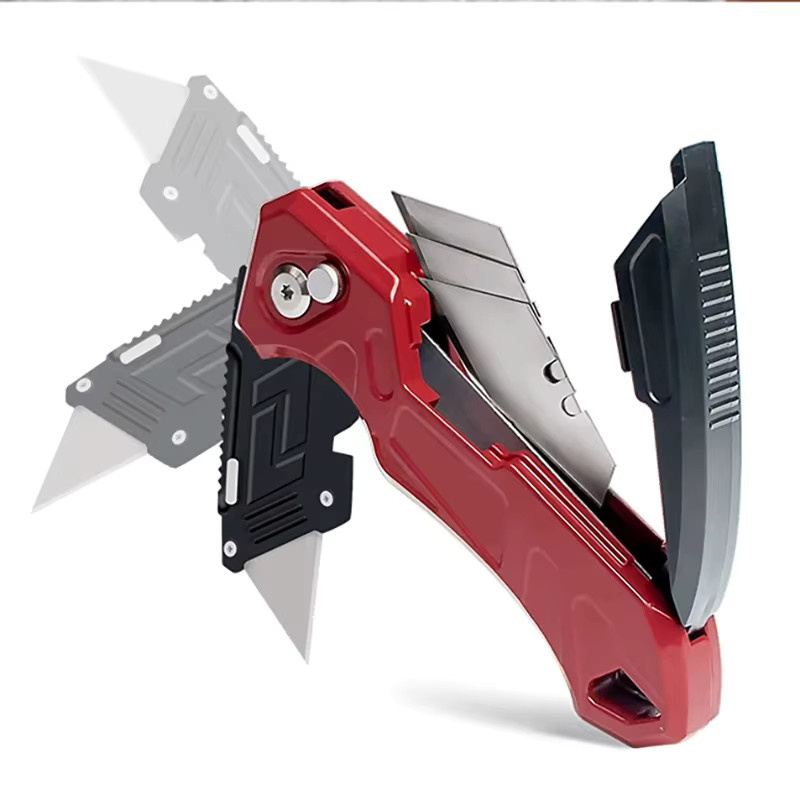 Faltbares Universalmesser in Rot mit austauschbarer 18mm Snap-Off Klinge für Kabel und Kartons - Bild 5
