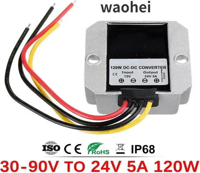 Waohei DC-DC Buck Wandler Abwärtsspannungsregler 120W 5A, 30-90V auf 24V, Farbe: Silber - Bild 1