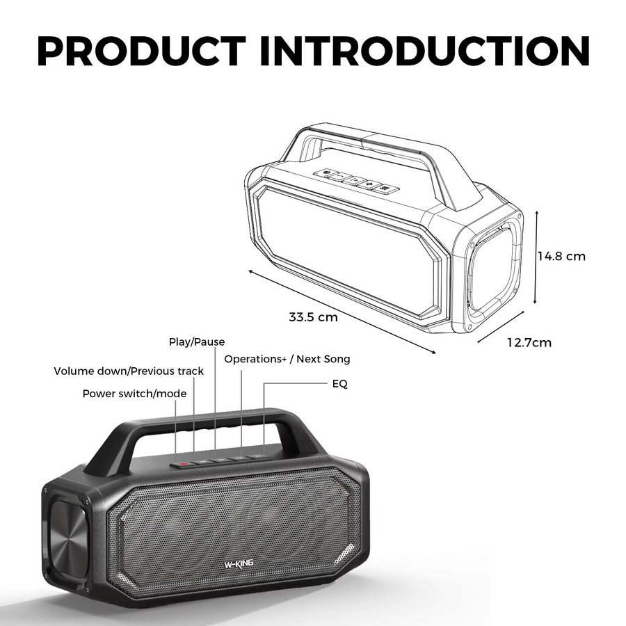 W-KING BT261-2 Bluetooth-Lautsprecher 80W, tragbarer Outdoor-Lautsprecher mit Bass-Boost und IPX6 Wasserdichtigkeit, Schwarz - Bild 7