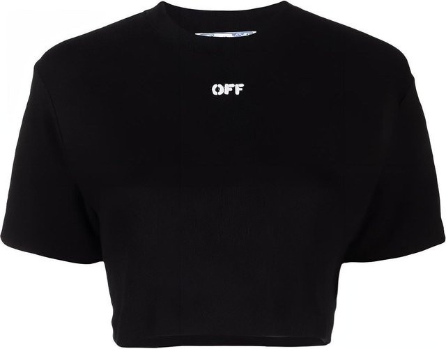 Off-White Off Stamp Geripptes Cropped T-Shirt, Schwarz/Weiß, Damen - Bild 1