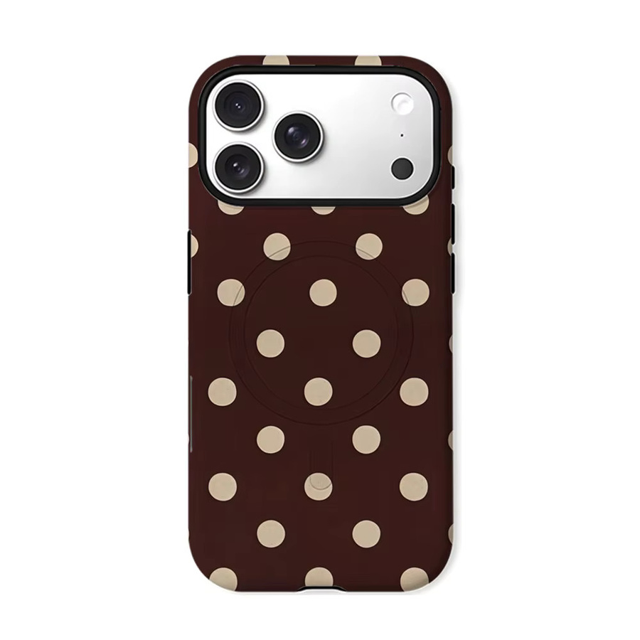 Aurbe 2-in-1 MagSafe Hülle mit mattem Film und Vintage Polka Dot Print für iPhone 17 16 15 14 Plus Pro Max, Stoßfeste Hartschale, Braun - Bild 7
