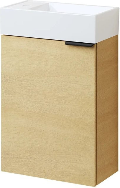 Emke Badezimmerunterschrank mit Keramikbecken in Oak, B/T/H: 41,7 x 24 x 64,6 cm - Bild 1