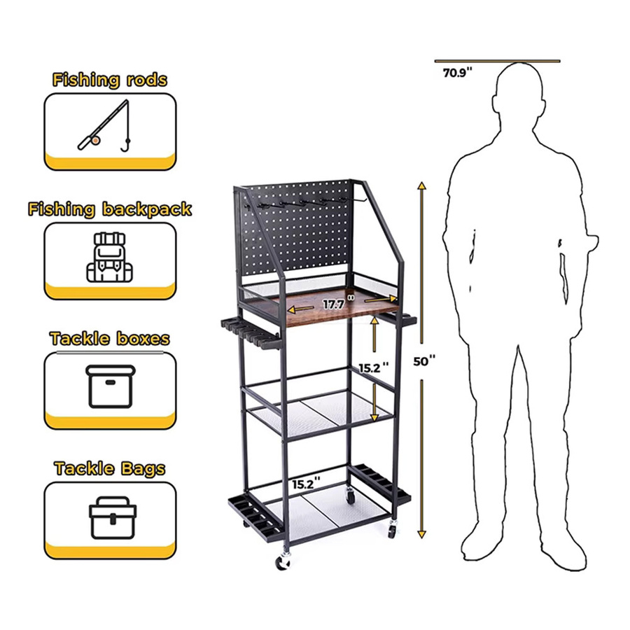 YunlinLi Angelruten- und Rollenhalter aus Metall in Schwarz als freistehender Organizer für Auto und Zuhause - Bild 5