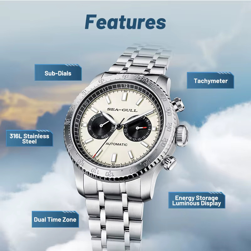 Seagull Armbanduhr Automatik, Edelstahl, 43 mm, Herren, Weiß - Bild 5