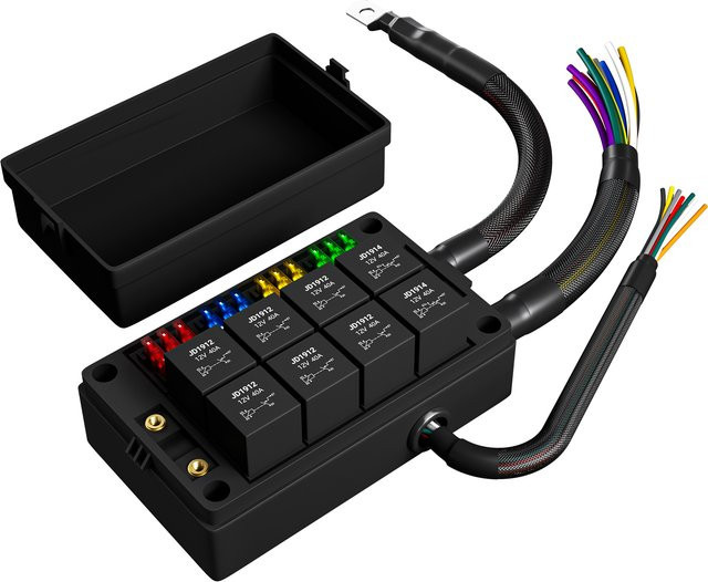 Daiertek Relaiskasten 12 V mit 8-Wege-Relaisblock und 12-Wege-ATC/ATO-Flachsicherungspanel, vorverdrahtet und staubdicht, Farbe: Schwarz - Bild 1