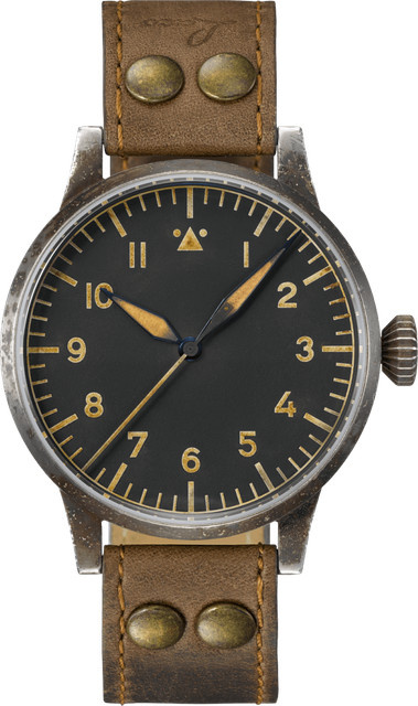 Laco Fliegeruhr, Handaufzug, Edelstahl, 39 mm, Leder, Schwarz, 5 ATM - Bild 1