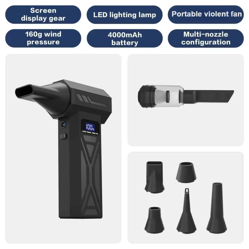 P70 Kabelloses Luftgebläse in Schwarz mit 4-Gang-Einstellung, LED-Licht und Akku-Display inklusive Vakuum-Set - Bild 3