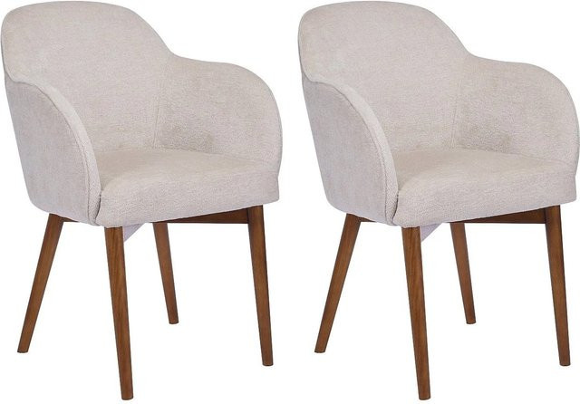 Vente-unique Modinia Stuhl mit Armlehnen in Creme aus Strukturstoff und Kautschukholz, Breite: 58 cm - Bild 1