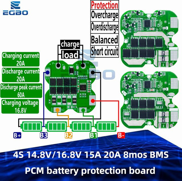 EGBO BMS PCM Batterieschutzplatine für 4S 14,8V/16,8V Lithium 21700 Ternäre Batterien, Farbe: Grün - Bild 1