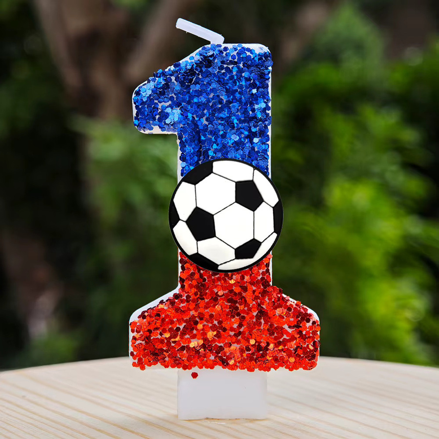 Potdemiel Fußball Geburtstag Kerzen Set für Jungen in Blau mit Zahlen 0-9 als Kuchen Topper und Party Dekoration - Bild 2