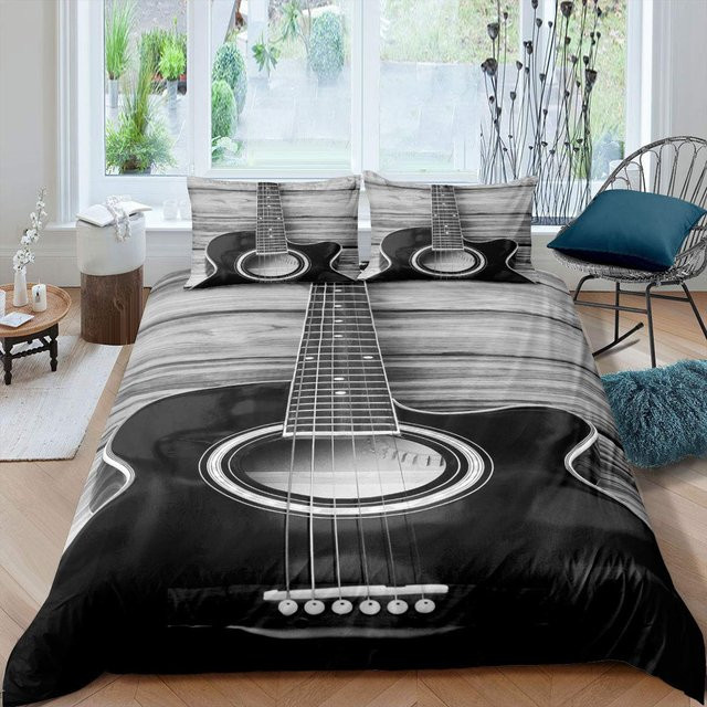 Binchi Outdoor Product Bettwäsche-Set mit Gitarren-Motiv in Grau, Mikrofaser, B/H: 140 x 210 cm - Bild 1