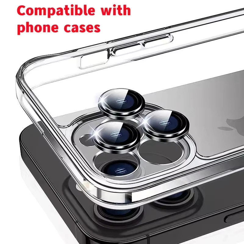 Glitzernder Kamera-Objektivschutz aus Metall und Glas für iPhone 15 14 13 12 11 Pro Max Plus in Silber und Multicolour - Bild 5