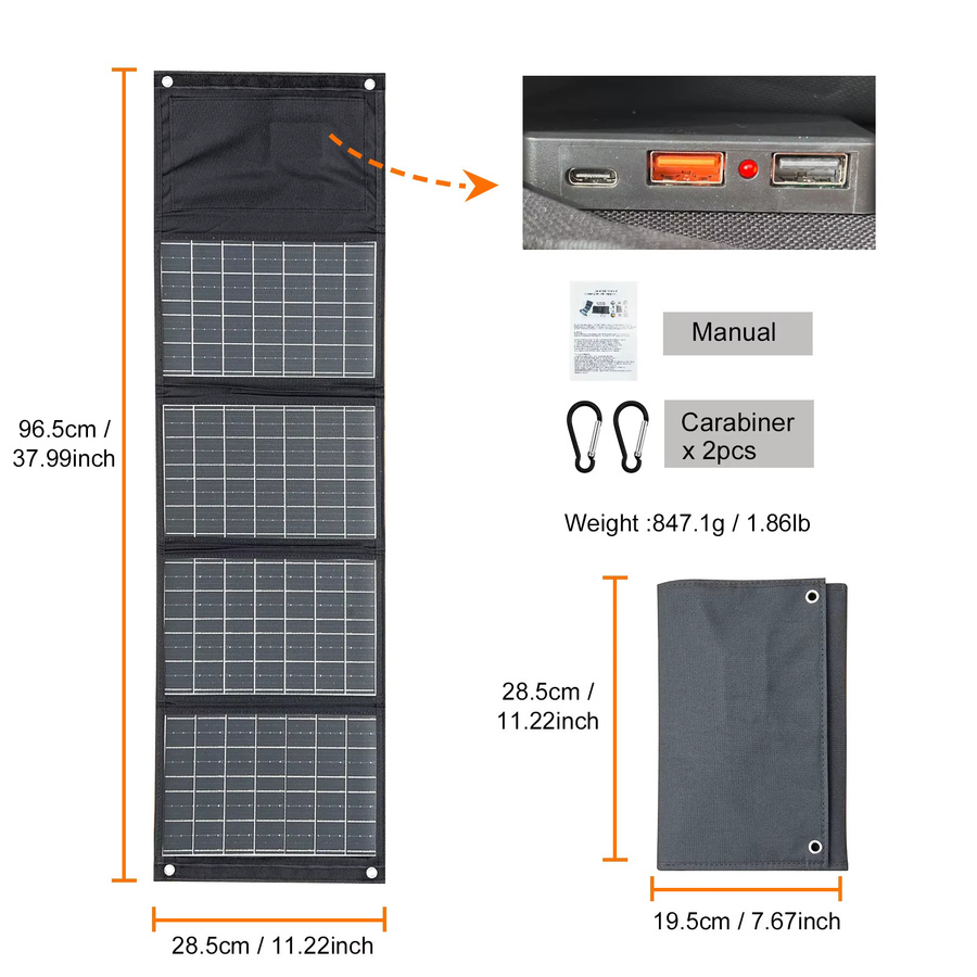 Leaorld 120W Solarpanel-Ladegerät in Schwarz mit USB QC3.0 und PD3.0 Schnellladefunktion für Camping und Outdoor-Reisen - Bild 3