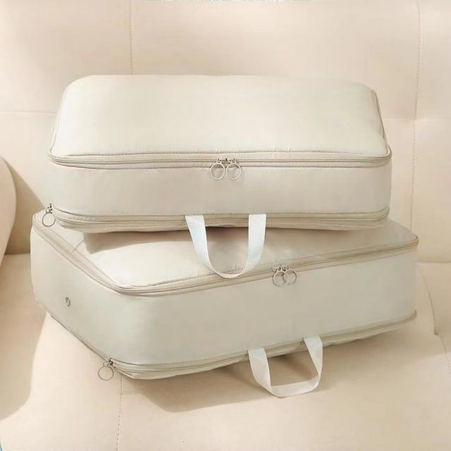 Untior Kompressions- und Aufbewahrungstasche für Kleidung und Bettdecken in Grau und Beige mit Mesh-Einsatz - Bild 1