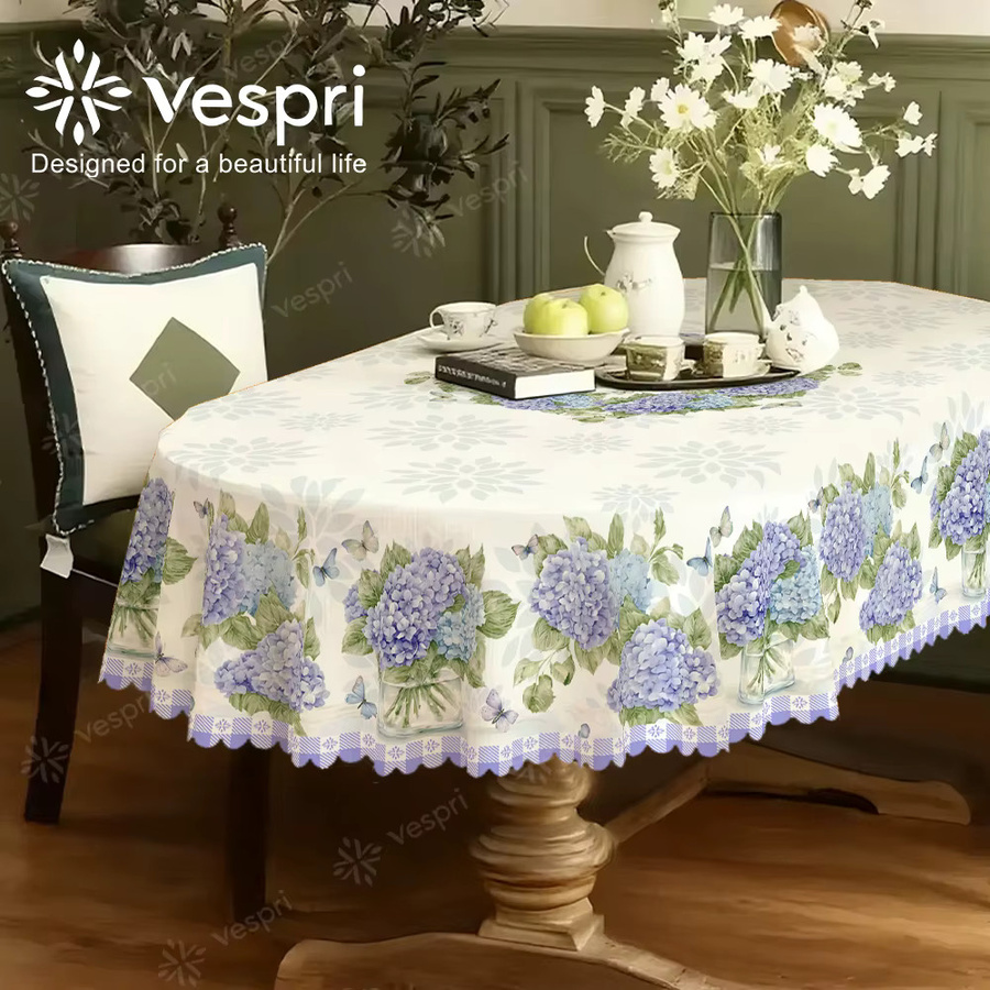 Vespri Frühlings-Tischdecke mit Blumenmuster in Weiß und Lila aus Polyester für Ostern und Partys - Bild 3