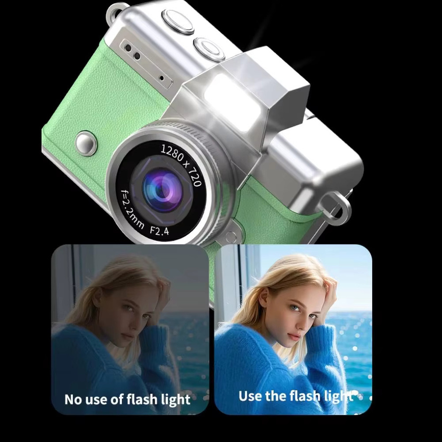 Ourlife Daumen-Schlüsselanhänger Mini Digitalkamera mit 1,47 Zoll Klappbildschirm, Retro CCD Videokamera in Braun - Bild 4