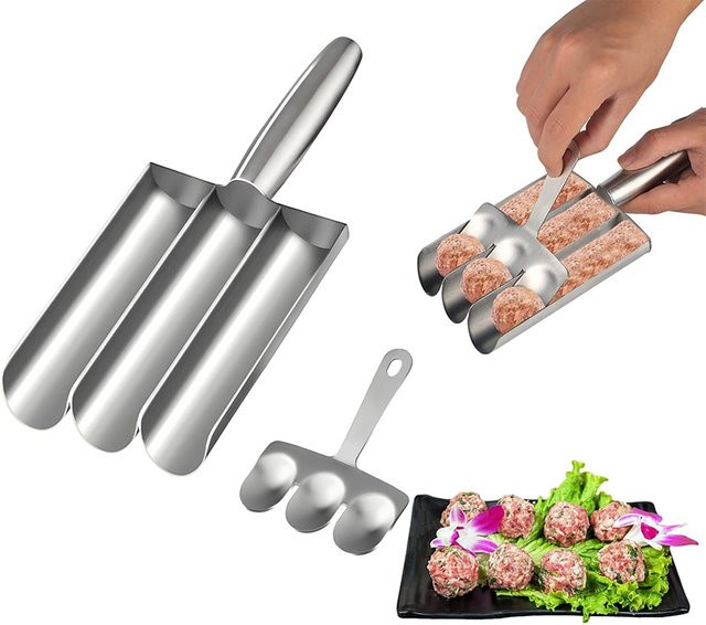 LMETJMA Edelstahl Frikadellen-Maker in Silber für runde Frikadellen, Garnelenbällchen und Fishballs - Bild 1