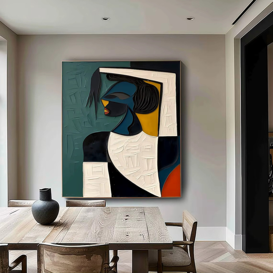 Handgemaltes abstraktes Leinwandgemälde im Picasso-Stil von Potdemiel, buntes 3D-strukturiertes Ölgemälde zur Wanddekoration - Bild 5