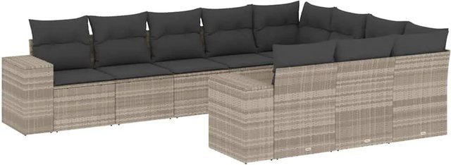 vidaXL 10-tlg. Garten-Sofagarnitur in L-Form aus Poly-Rattan mit Kissen, Hellgrau - Bild 1
