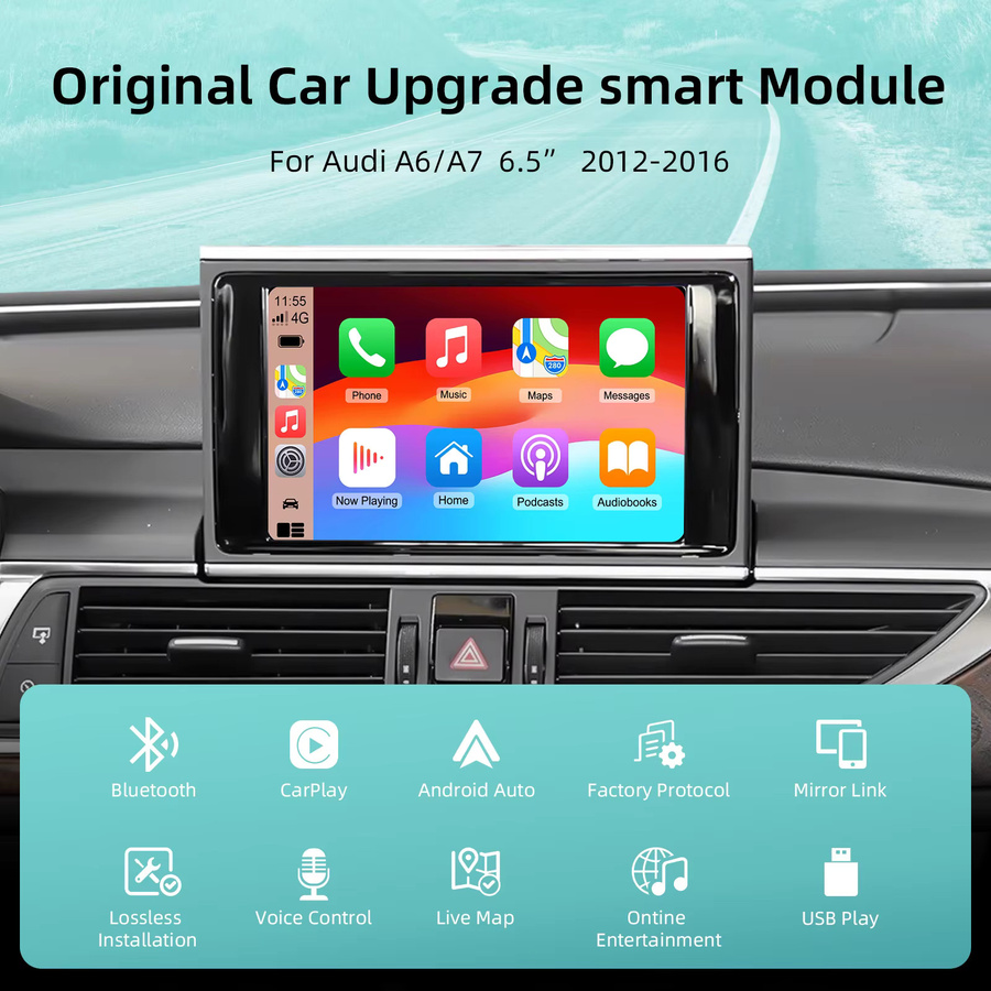 ANYFAR Drahtloses CarPlay und Android Auto Retrofit Decoder Box Kit für Audi A6 A7 2012–2016 mit 6,5 Zoll Bildschirm in Schwarz - Bild 2