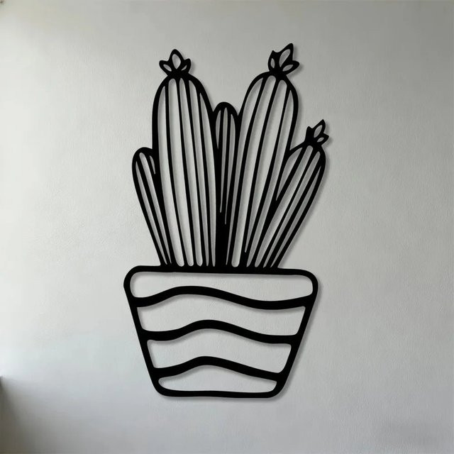CIFBUY Kaktus Metall-Wandkunst Moderne Abstrakte Eisenskulptur in Schwarz für Wohnzimmer und Büro - Bild 1