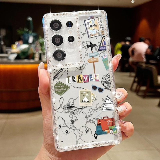 Transparente TPU Handyhülle mit Flugzeug, Schnee und Berg Diamant Design für Samsung Galaxy S25 Ultra, S24 Ultra, S23 FE, A56, A55, A54, A36, A16, A15, A25 5G - Bild 1