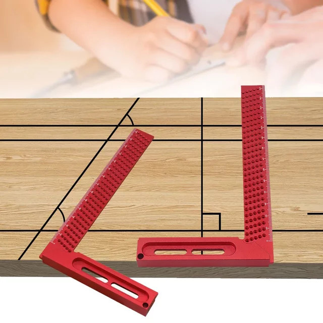FNICEL Präzisions-Kreuzkalibrierungslineal aus Aluminiumlegierung in Rot, 6,3 Zoll Messwerkzeug für Holzbearbeitung und Markierungen - Bild 1