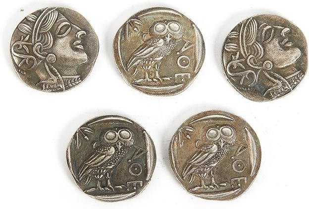 Antike griechische Gedenkmünzensammlung aus Metall in Grau und Silber für deine Heimdekoration - Bild 1