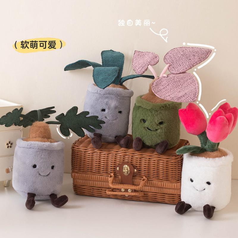 GDzaccly Kawaii Pflanzen Plüschkissen in Grün, weiches Kuscheltier mit Tulpe, Sukkulente oder Monstera Design, Höhe: 35 cm - Bild 2