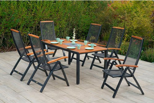 Merxx Gartenmöbelset Tilos 13-teilig aus Aluminium und Akazienholz in Grau, B/T: 150 x 90 cm - Bild 1