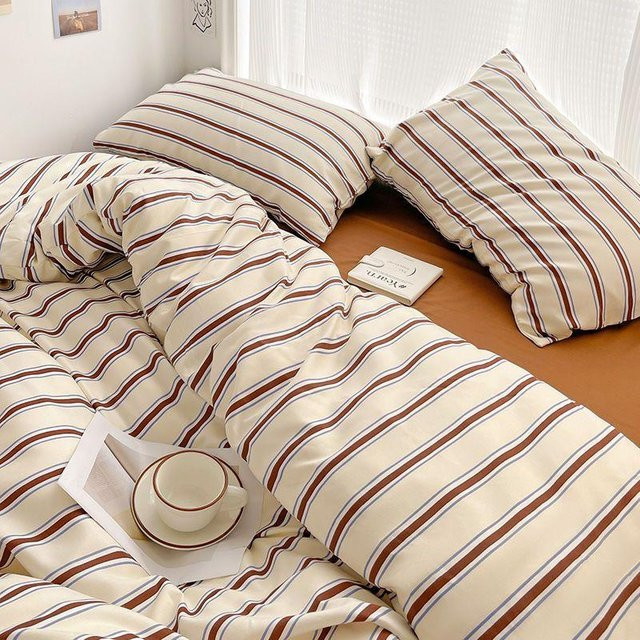 Bin Chi Textiles Bettwäsche-Set aus gewaschener Baumwolle, rot-blau-weiß gestreift, 4-teilig, B/H: 150 x 200 cm - Bild 1
