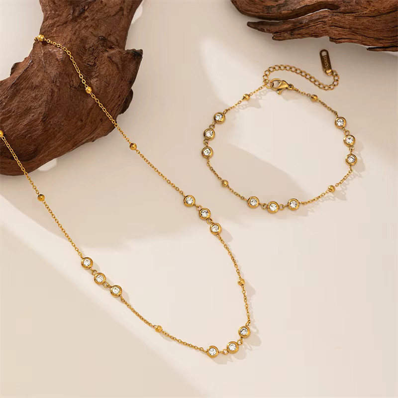 EILIECK Schmuck-Set Halskette und Armband, Edelstahl, Zirkonia, Damen, Gold - Bild 2