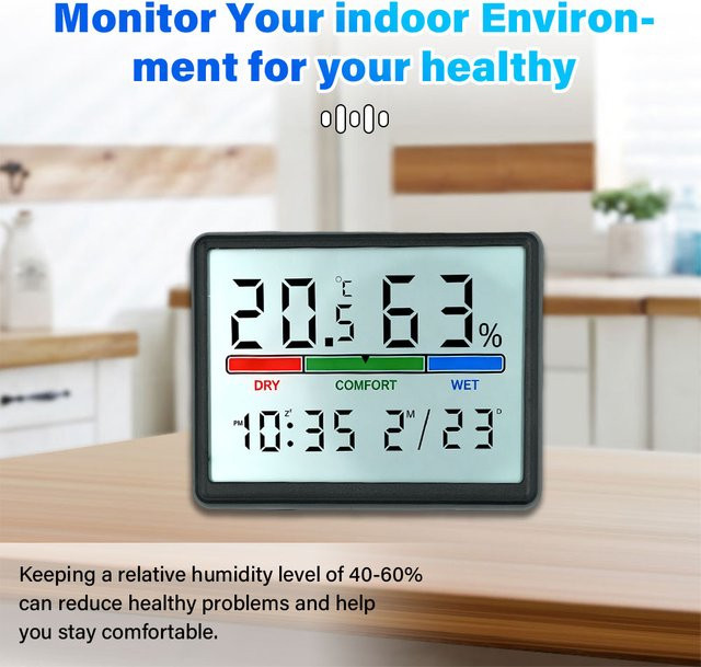 ANENG Digitales Thermometer und Hygrometer mit LCD-Display als Wetterstation in Schwarz - Bild 1