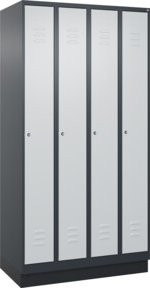 C+P Spind Classic PLUS Garderobenschrank mit 4 Abteilen, Sockel, Zylinderschloss und 3 Garderobenhaken, Farbe: Anthrazitgrau/Lichtgrau/Schwarzgrau, H x B x T: 195 x 100 x 50 cm - Bild 1