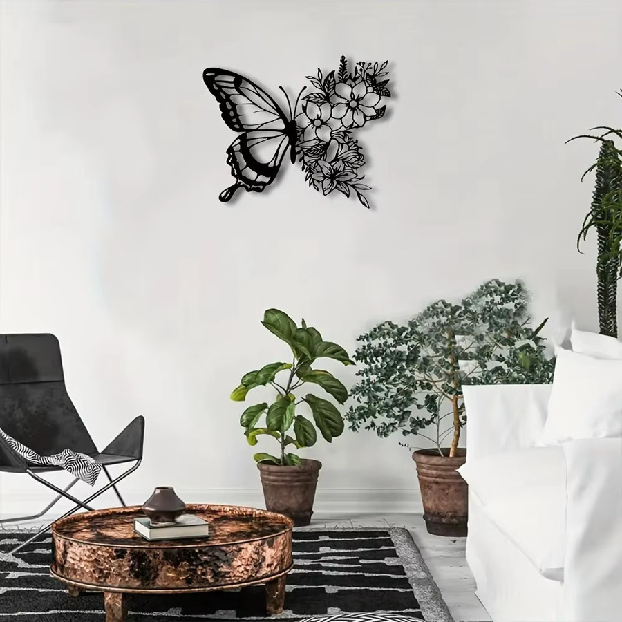 CIFBUY Schmetterling Wandkunst aus Metall in Schwarz im Boho-Stil für Innen- und Außenbereich - Bild 3