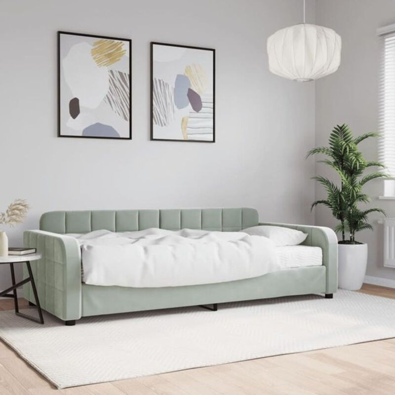 Vidaxl Tagesbett mit Matratze aus Samt und Metall in Grau, Modernes Polsterbett B/T/H: 90 x 190 cm - Bild 1