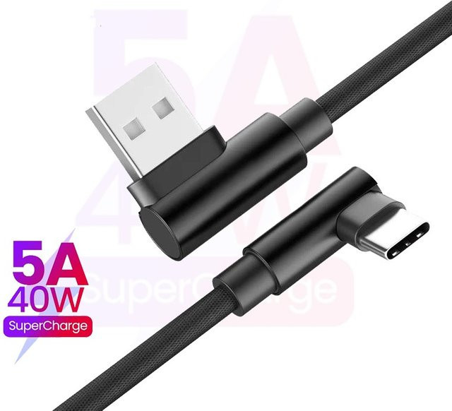 USB-auf-Typ-C-Schnellladekabel mit 90-Grad-Winkel, 40 W und 5 A für Hochgeschwindigkeits-Datenübertragung, Schwarz - Bild 1