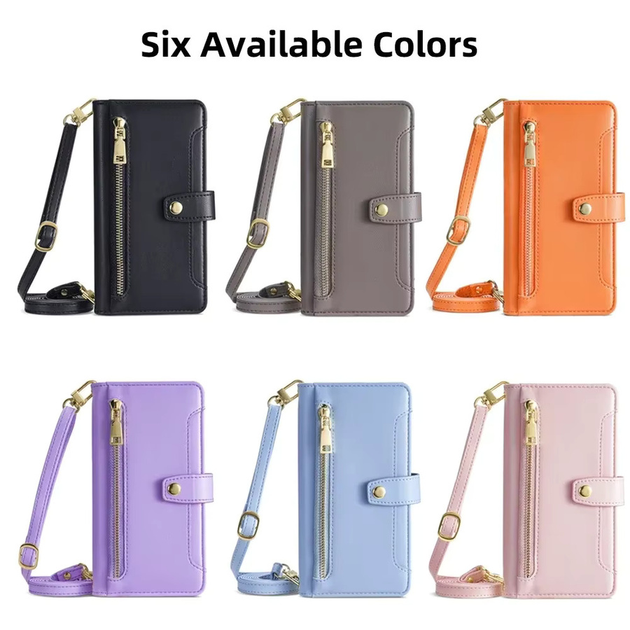 Umhängetasche für Xiaomi Redmi Note 13 13R Pro Plus 13C 5G Poco X6 M6 Pro mit Reißverschluss, Wallet Flip Case und Lanyard in Blau oder Schwarz - Bild 6