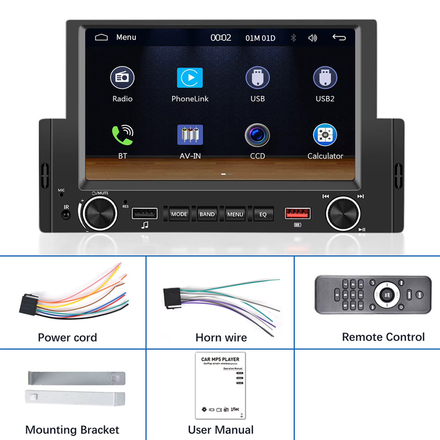 Podofo 6,2 Zoll Autoradio mit Carplay und Android Auto, 1 Din Multimedia-Player mit HD-Touchscreen, Bluetooth und MirrorLink in Schwarz - Bild 6