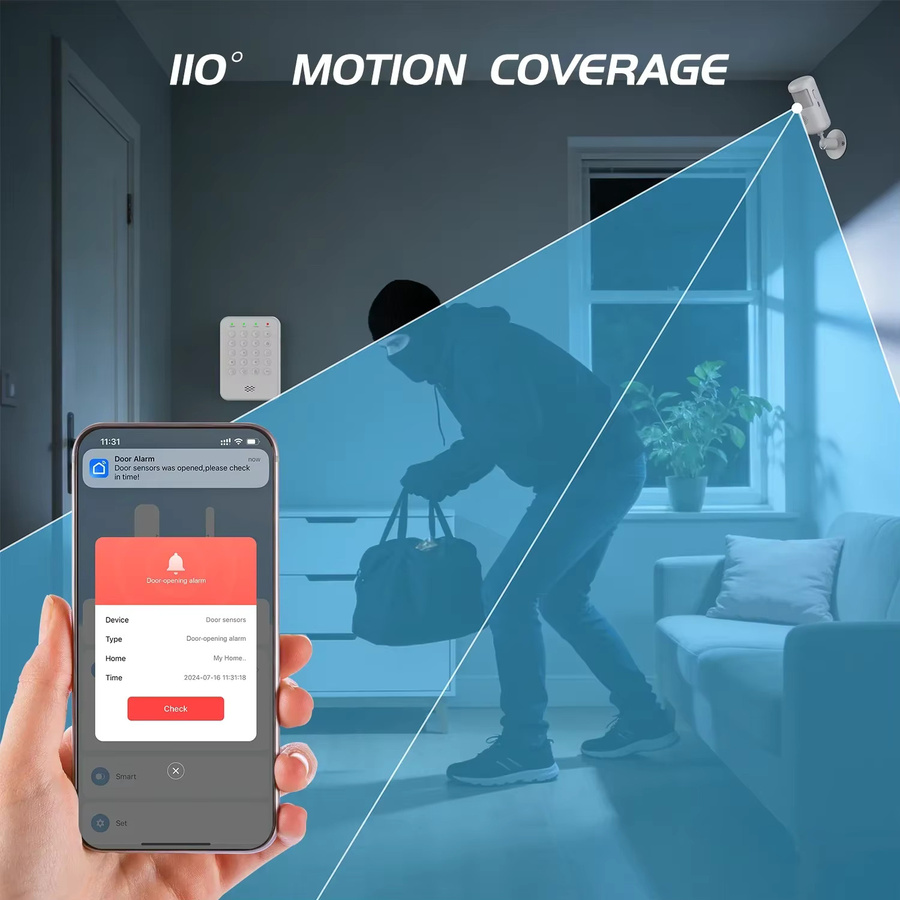 PGST Drahtloses WLAN-Alarmsystem Smart Home Sicherheitsset in Weiß mit Türsensor, Bewegungsmelder, SOS-Tastatur und APP-Steuerung - Bild 4