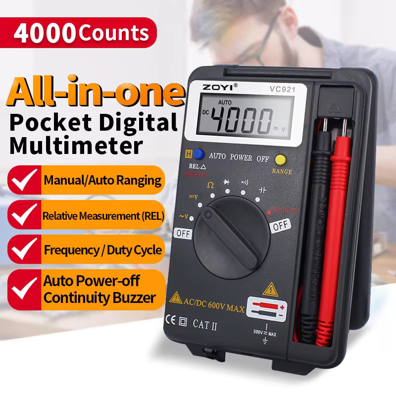 ZOYI VC921 True-RMS Multimeter Kartentyp Elektrischer Tester in Schwarz für Widerstand, Kontinuität, Diode und Kapazität - Bild 2