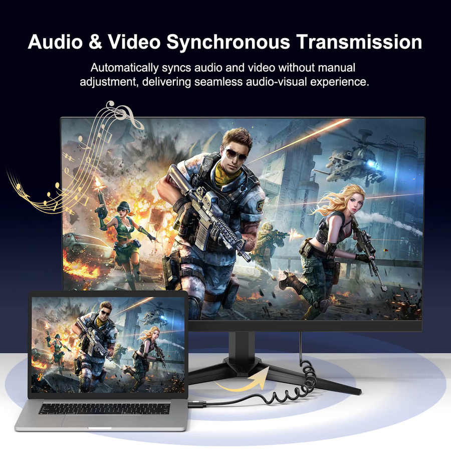 Sbtool HDMI 2.1 Spiralkabel in Schwarz für 8K60Hz, schlankes und einziehbares Datenkabel für TV, Kamera und Monitor - Bild 3